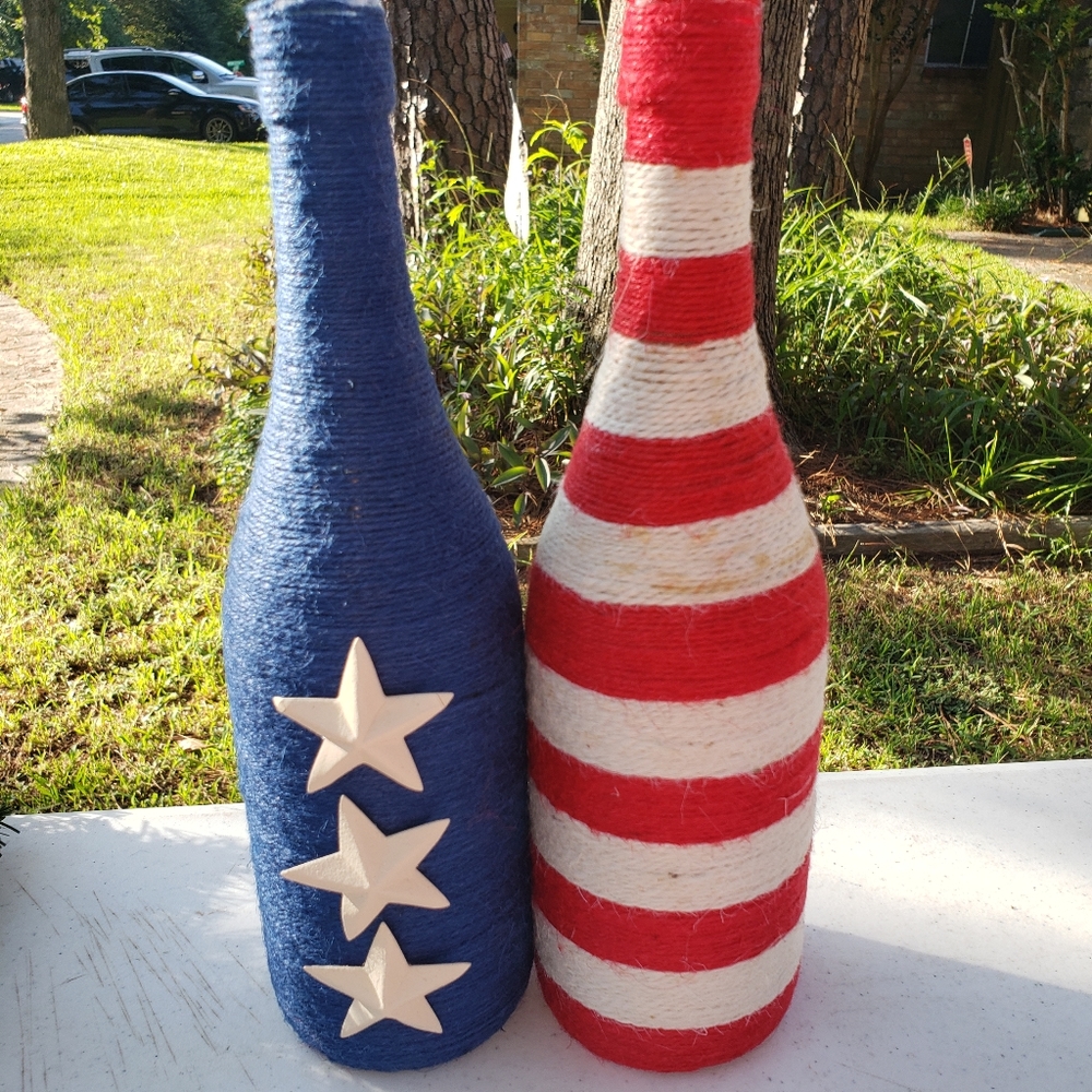 Twine Wrapped Patriotic Wine Bottles